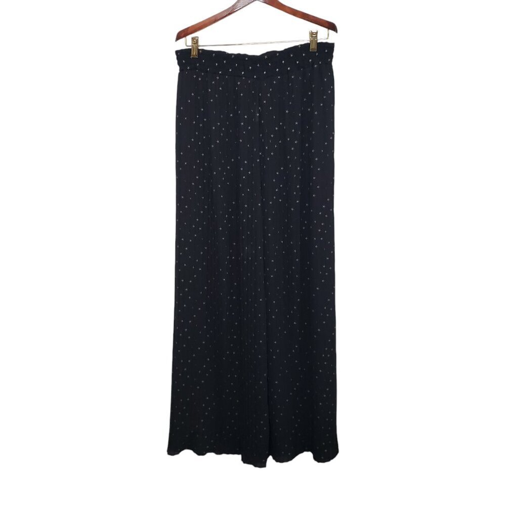 Sheer Wide Pleated Leg Pants Pull On Stars Black Gold Size Medium - Picture 3 of 13